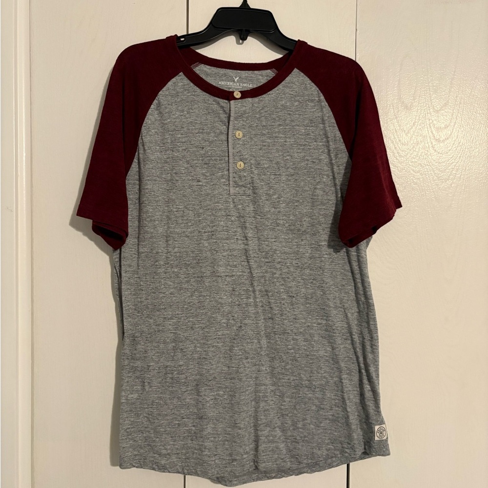Gray and Red Raglan Sleeve Men's Shirt